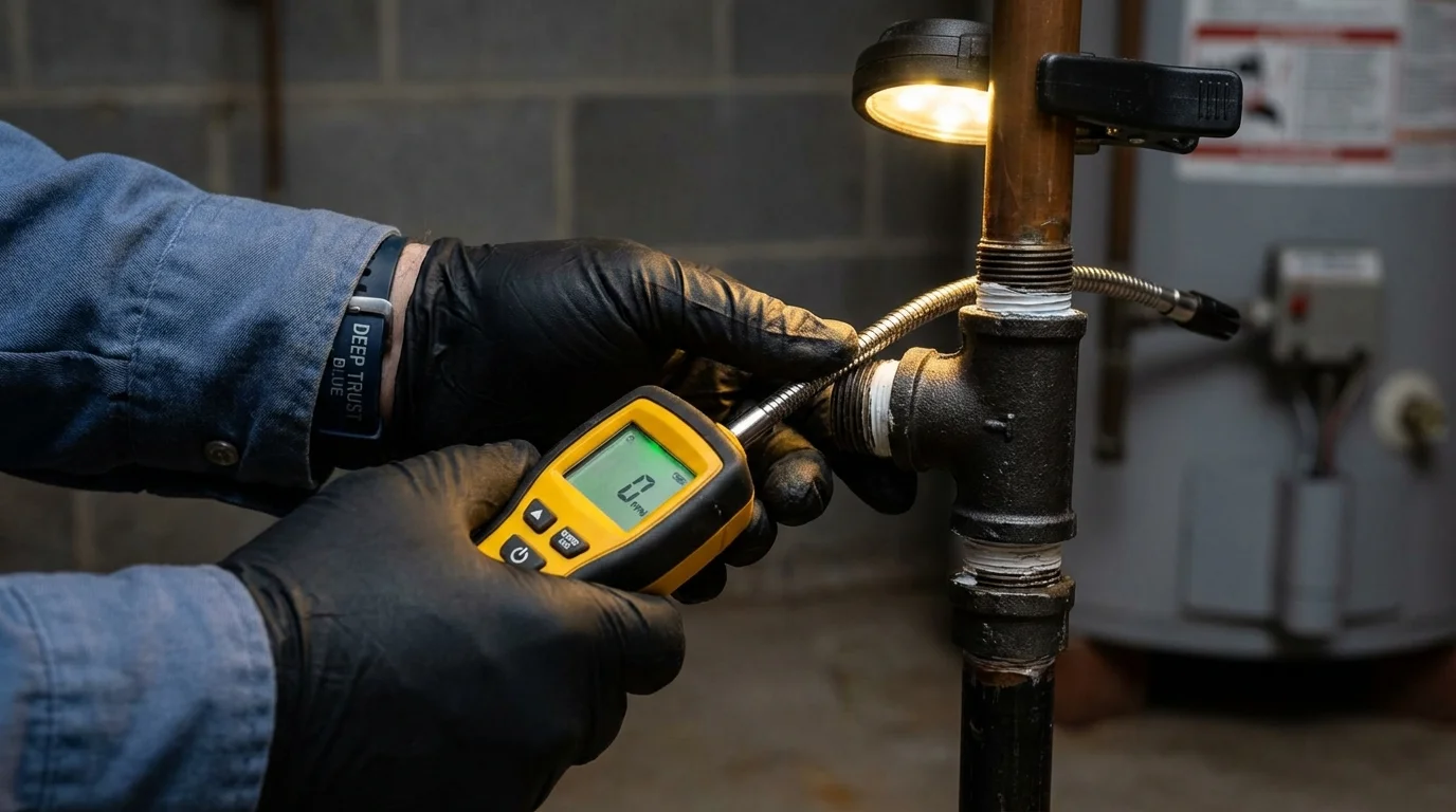 Gas leak detection with electronic sniffer by Johns Plumbing LLC in Southport
