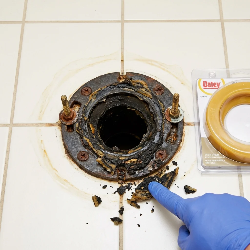 Failed wax ring showing water seepage at the base of a toilet in a Southport, CT home