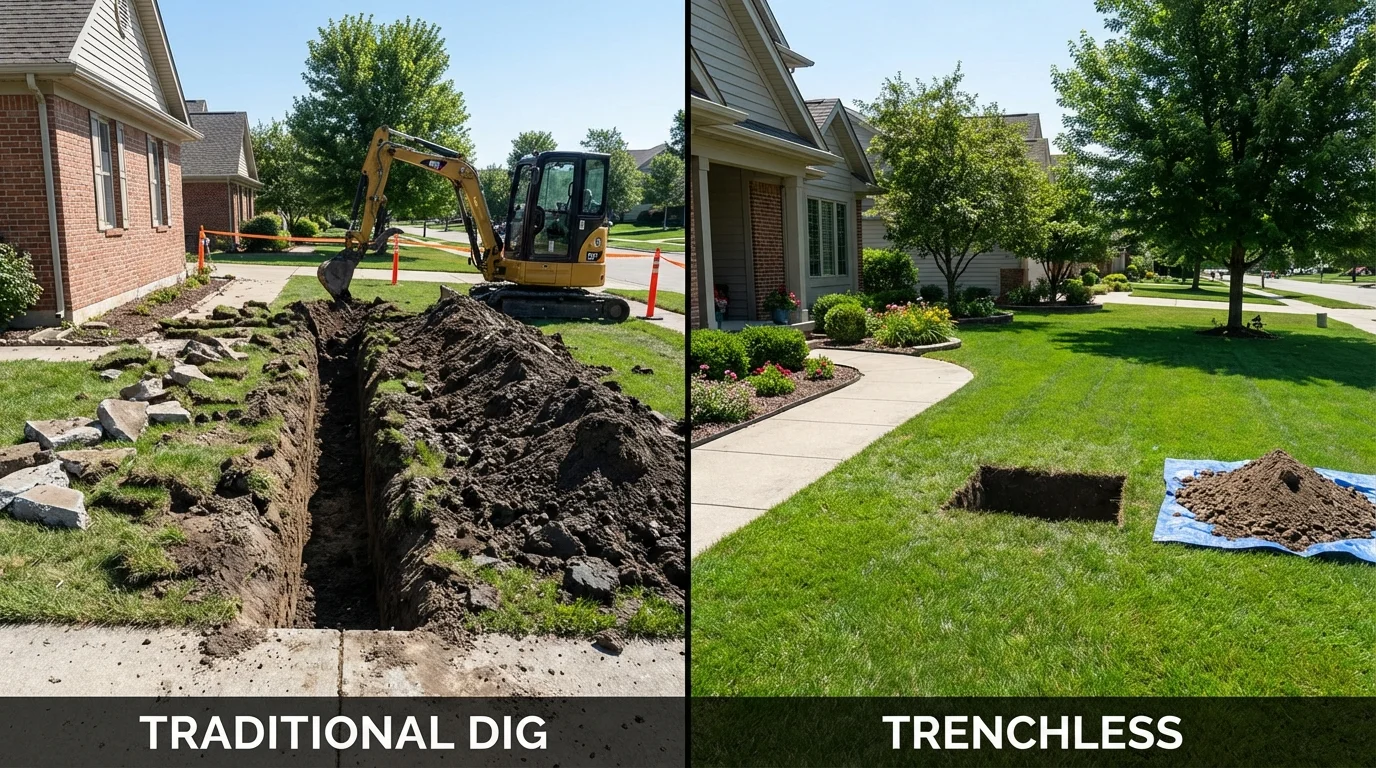 Trenchless sewer repair with minimal yard damage versus traditional excavation in Southport, CT